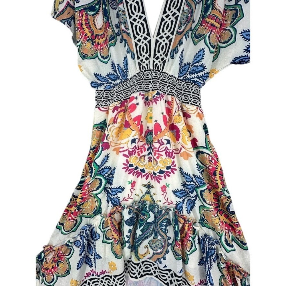 Flying Tomato High Low Maxi Dress Womens Sz M Multicolor Excellent Paisley Boho - Picture 3 of 9